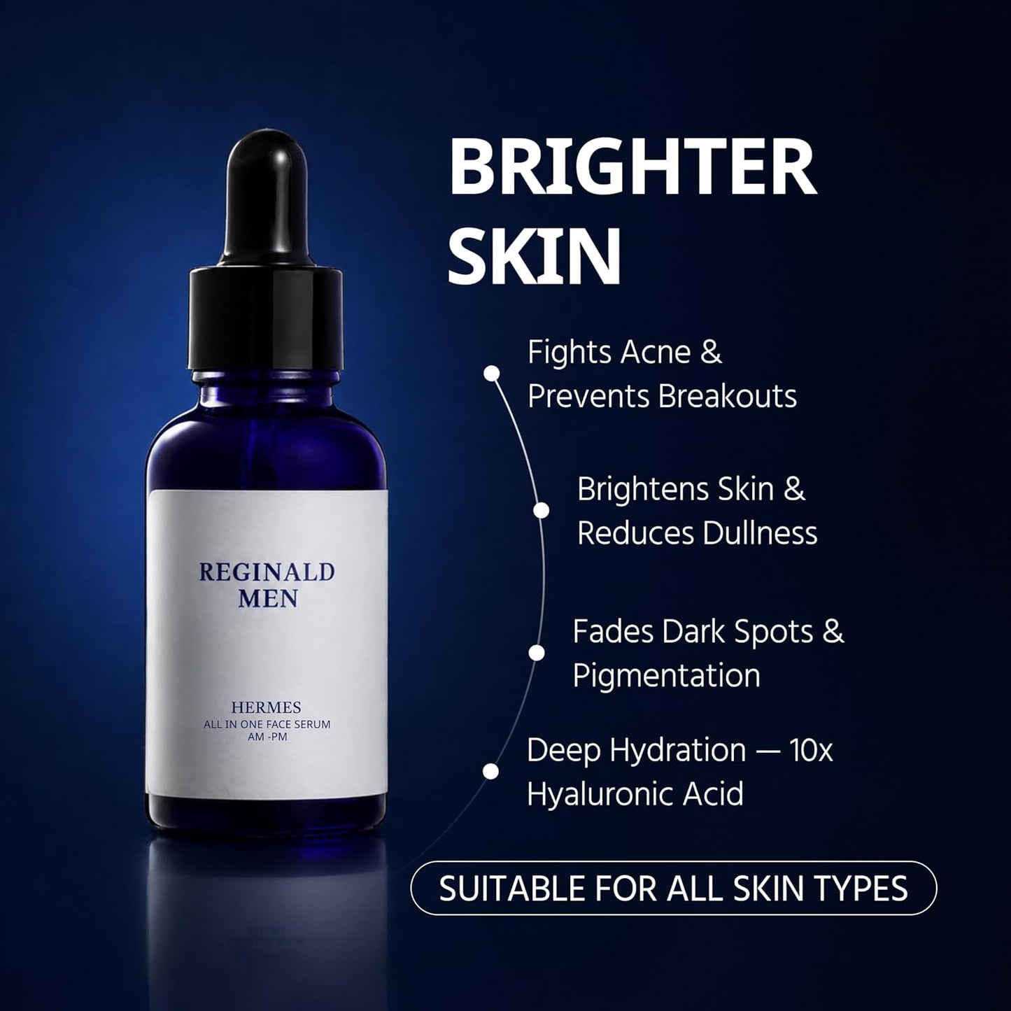 Reginald Men Hermes (30 ml) | All-in-One Face Serum for Skin & Beard Health | Multi-Functional Face & Beard Care | Hydrates, Nourishes & Strengthens | Clinically Proven Formula for Clear, Healthy Skin & Beard