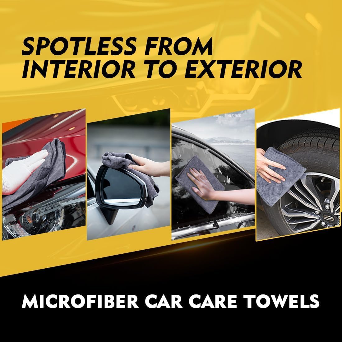Microfiber Cloth 4 PCS - 40×40- CM 340 GSM Grey, Thick Lint & Streak-Free Multipurpose Cloths - Automotive Microfibre for Car Cleaning Polishing Washing & Detailing (Pack of 4)