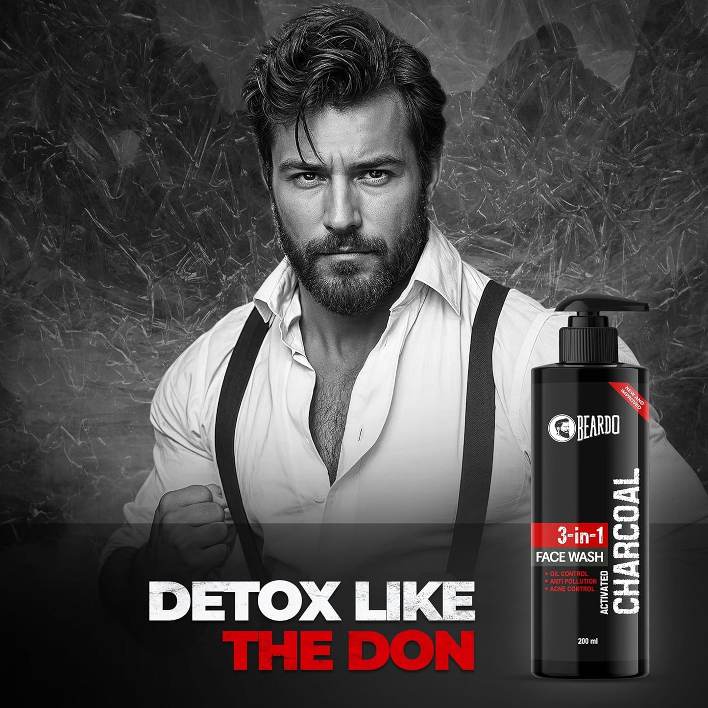 Beardo 3-in-1 Activated Charcoal Face Wash| Deep Cleanse, Exfoliate & Detoxify | All-in-One Face Wash for Oily Skin, Dirt & Pollution Removal | Oil Control Face wash for men 200ml