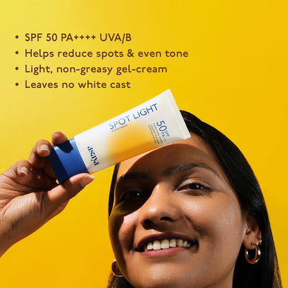 ASAYA Spot Light Depigmenting Sunscreen SPF 50 PA++++ | In-VIVO Tested | Niacinamide + Licorice Extract | Daily Sunscreen For All Skin Types | 50 g