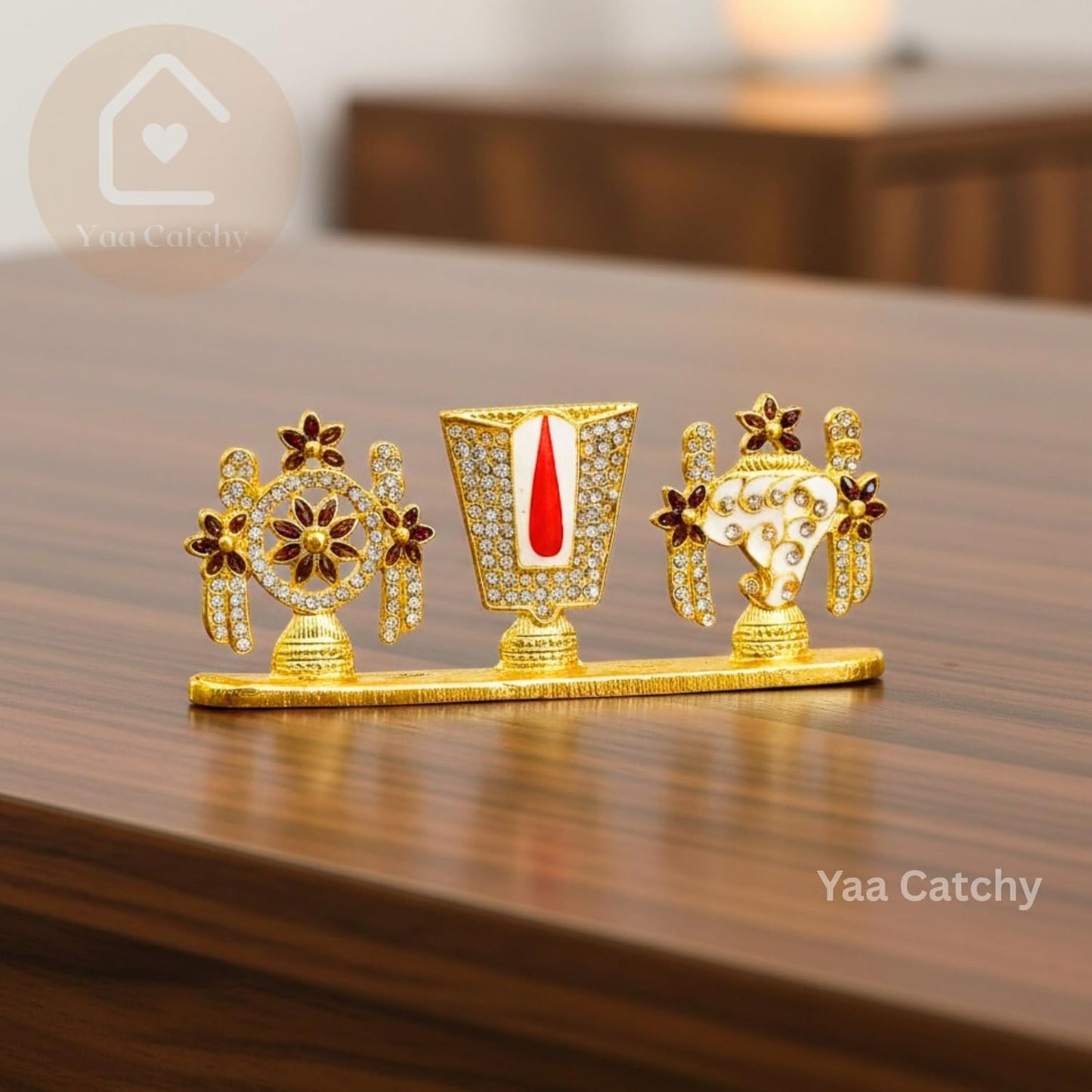 Balaji Tirupati Lord Venkateswara shanku Chakra Namah Stone Car Dashboard Idol with Hand Made Crystal Stones Hindu God Srinivasa.(Blessings on The Go) (Thirupathi Balaji Stone 11)