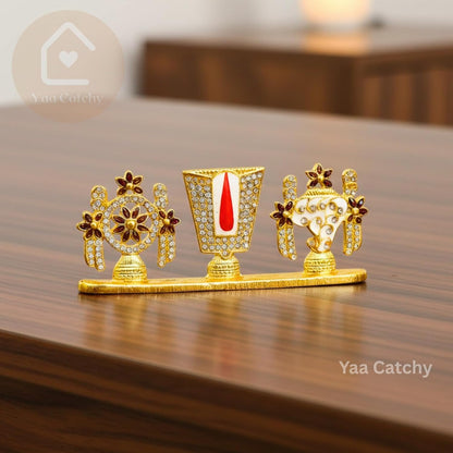 Balaji Tirupati Lord Venkateswara shanku Chakra Namah Stone Car Dashboard Idol with Hand Made Crystal Stones Hindu God Srinivasa.(Blessings on The Go) (Thirupathi Balaji Stone 11)