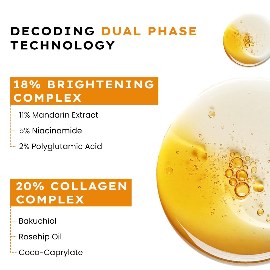 Hyphen 18% Brightening + 20% Collagen Face Serum | Double Shot Serum with 11% Mandarin 5% Niacinamide 2% PGA & Bakuchiol | Winter Skincare | Brightening, Hydrating & Collagen Boost for Dry Skin - 50ml