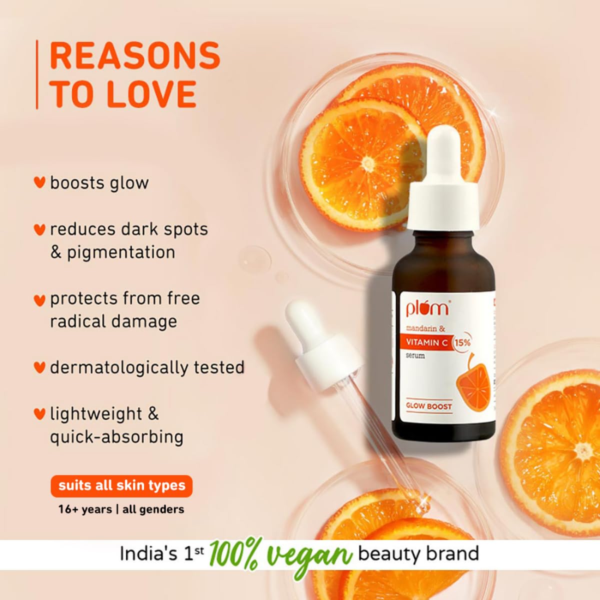 Plum 15% Vitamin C Serum for Glowing Skin | for Oily, Dry & Combination Skin |with Mandarin | Non-Irritating, Hydrating & Soothing | Men & Women 30ml