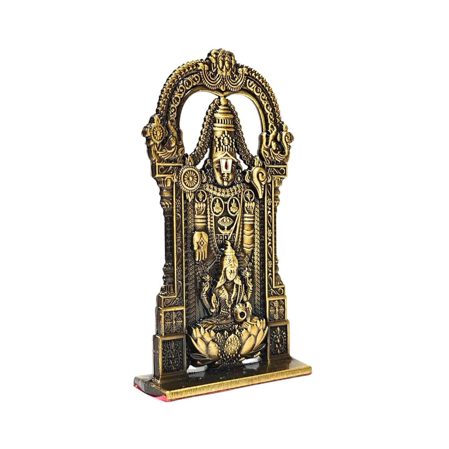 anciently Tirupati Balaji Idol with Lakshmi for Car Dashboard | Venkateswara Idol with Lakshmi for Car Dashboard, Metal, 1 Piece (Brass Colour)