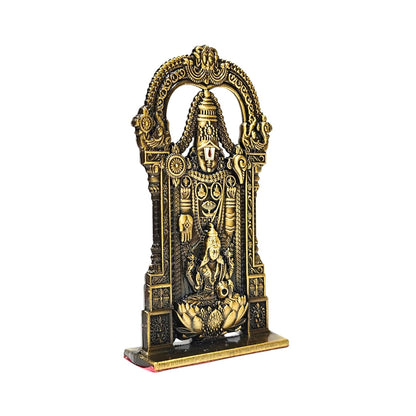 anciently Tirupati Balaji Idol with Lakshmi for Car Dashboard | Venkateswara Idol with Lakshmi for Car Dashboard, Metal, 1 Piece (Brass Colour)