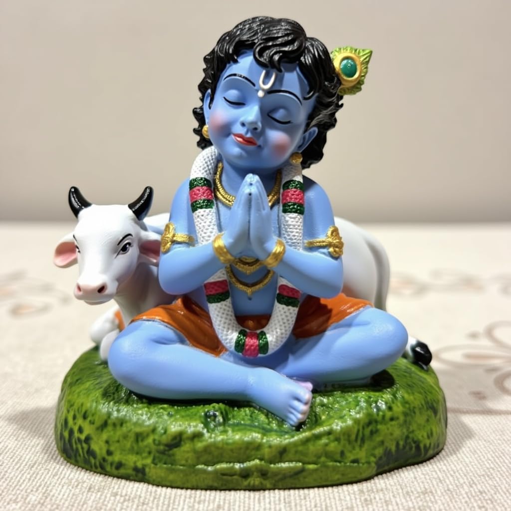 Krishna Idol for Car Dashboard | Lord Krishna Murti | Krishna Statue Idol for Car, Office Desk, Pooja, Temple, Decoration,Festivals (Blue Colour)