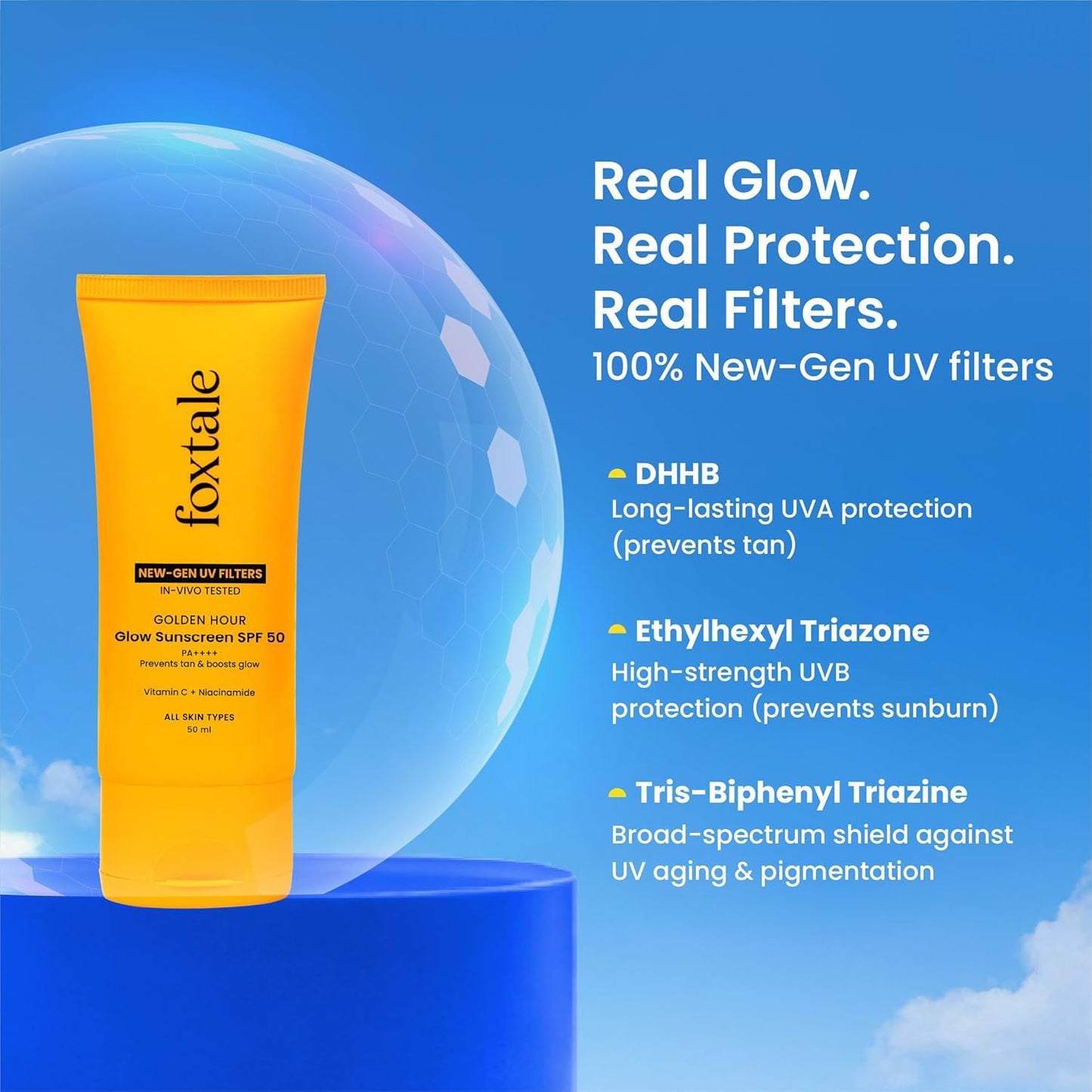Foxtale Glow Sunscreen SPF 50 PA++++ with Vitamin C & Niacinamide | Pack of 2 | 100 Ml