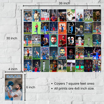 Virat Kohli Posters Wall Collage Kit– 45 Mini Posters (4x6 Inch) With Motivational Quotes | For Room Wall Decoration, Living Room Bedroom Boys Gift Fan| Unframed Wall Decor Covers 30x36 Inch Area
