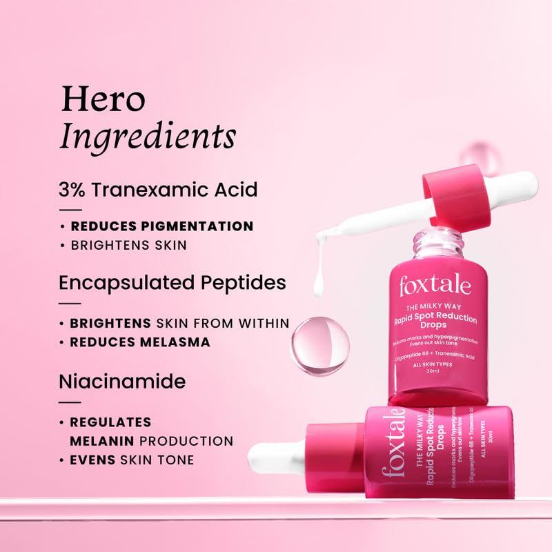 Foxtale 3% Tranexamic Acid Face Serum with Peptides & Niacinamide for Hyperpigmentation, All Skin Types, Men and Women - 30 ml