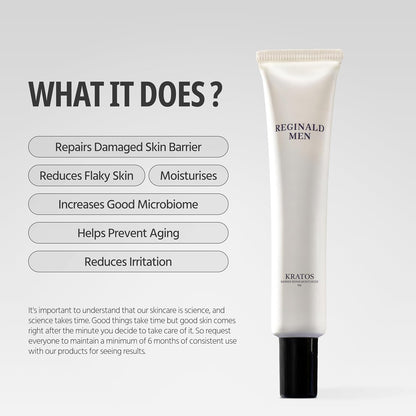 Reginald Men Barrier Repair Moisturizer For Normal, Dry, Combination & Sensitive Skin | 24-Hour Hydration with 9 actives | Repairs Damaged Skin |Non Oily & Non Sticky, 50g