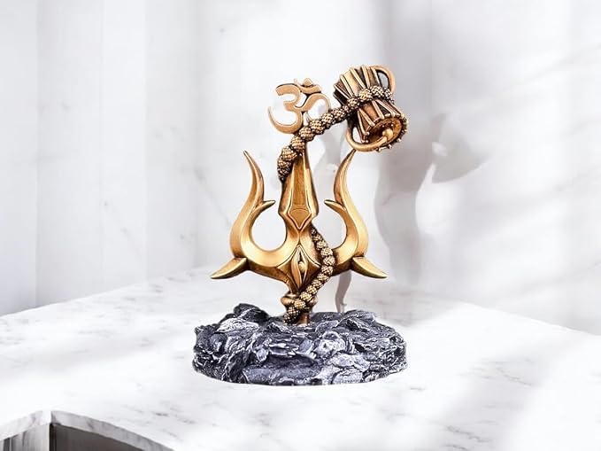 Shiv Trishul with Damru Idol | Mahadev Trishul Showpiece with Om Symbol for Car Dashboard, Home Temple & Office Decor | Lord Shiva Statue Gift Item