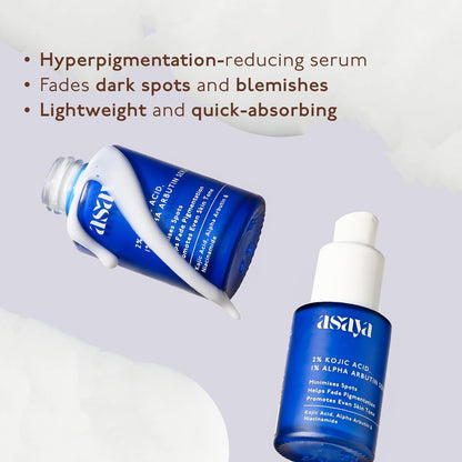 Asaya 2% Kojic Acid + 1% Alpha Arbutin Face Serum | Advanced Brightening & Pigmentation Correction | Lightweight Kojic Acid Serum for Even Tone & Radiant Skin | 30 ml