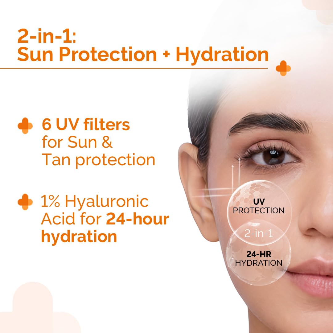The Derma Co 1% Hyaluronic Sunscreen Aqua Gel SPF 50 PA++++ | Hydrating, Lightweight & Non-Greasy | No White Cast | Broad Spectrum & Blue Light Protection | 80 g