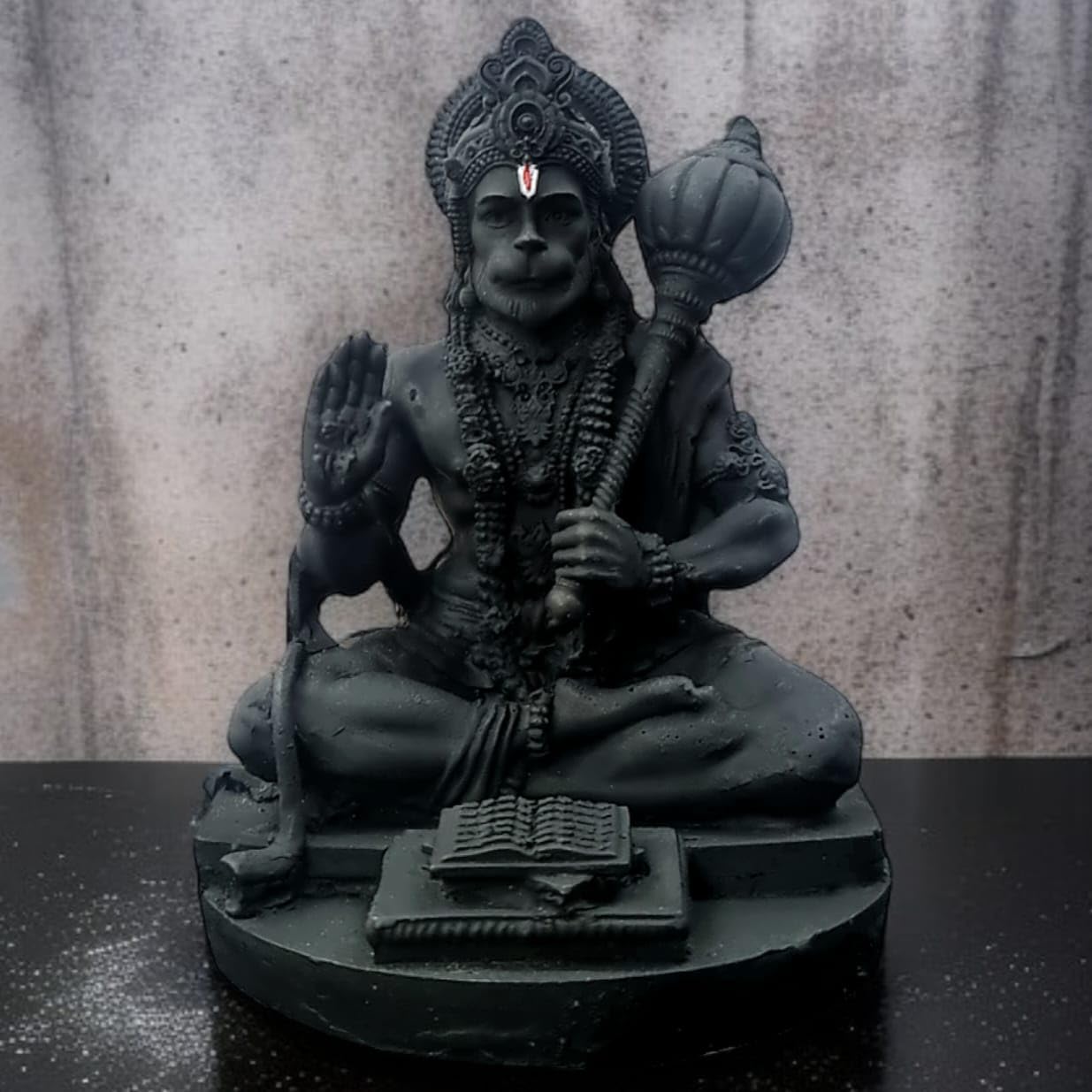 Resin Hanuman Ji Idol for Car Dashboard, Home & Office Desk - Bajrang Bali Murti for Protection from Negative Energy, Good Luck, Success and Prosperity (Black), 9 cm
