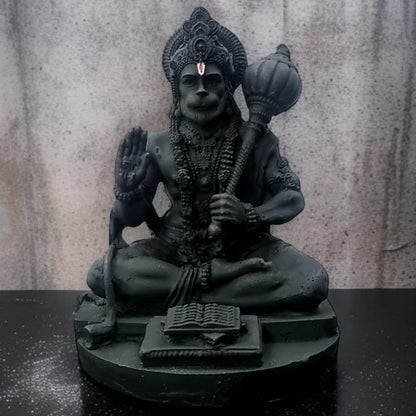Resin Hanuman Ji Idol for Car Dashboard, Home & Office Desk - Bajrang Bali Murti for Protection from Negative Energy, Good Luck, Success and Prosperity (Black), 9 cm