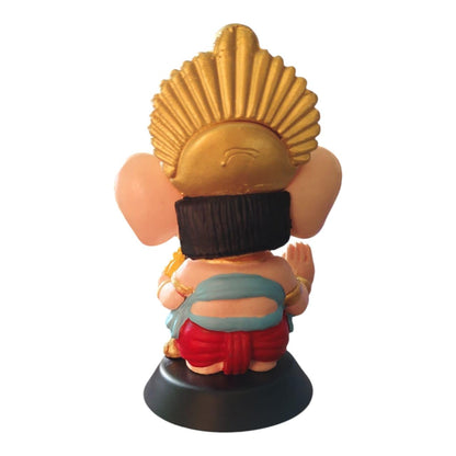 Cute Lord Ganesha God Idol for Car Dashboard | Ganpati Bappa Murti with Modak & Mooshak | Decorative Ganesh Ji Showpiece for Home, Office, Gift Purpose | 10cm Height (Red-Orange)