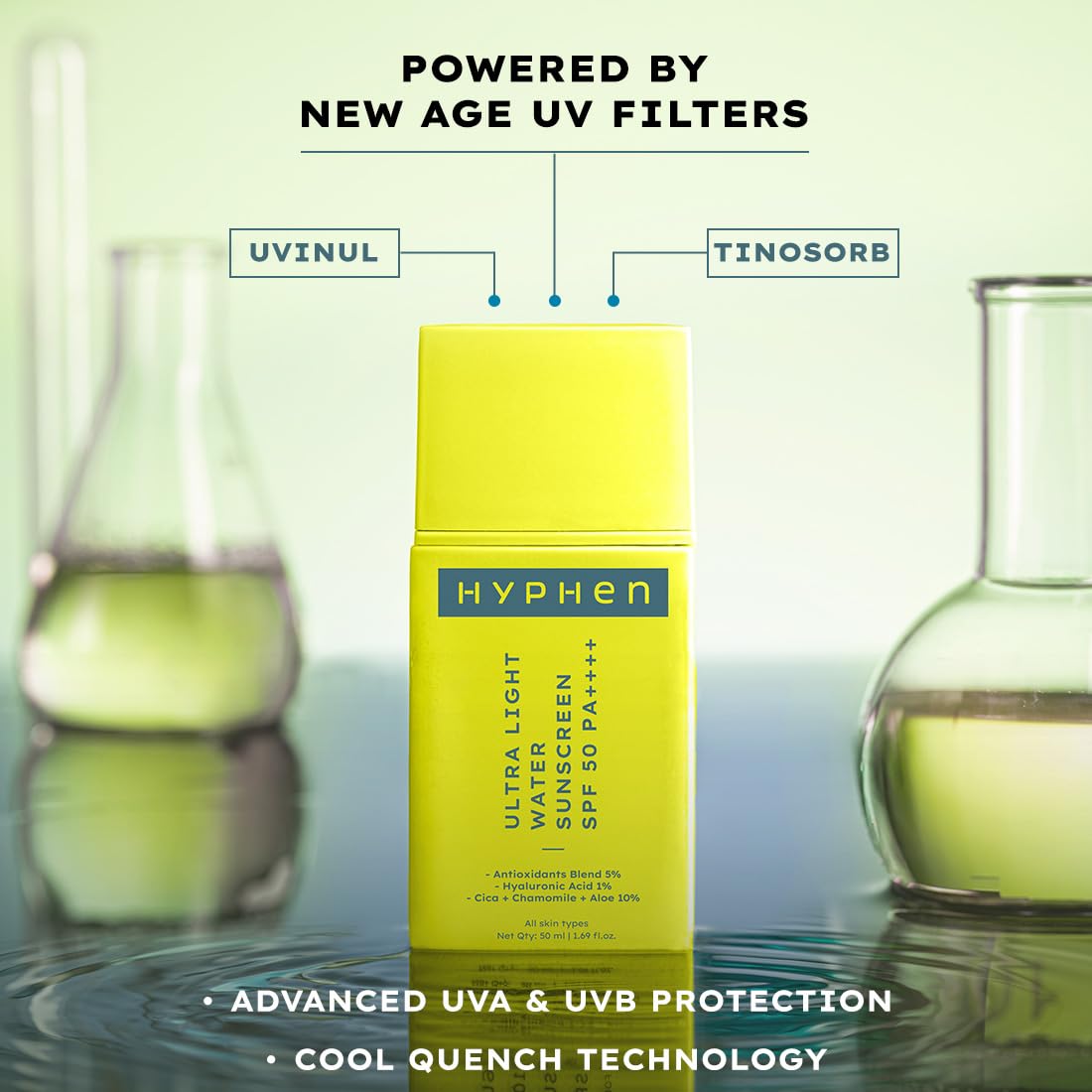 Hyphen 1% Hyaluronic Ultra Light Water Sunscreen SPF 50 PA ++++ | Korean Sunscreen for Men & Women | 50ml