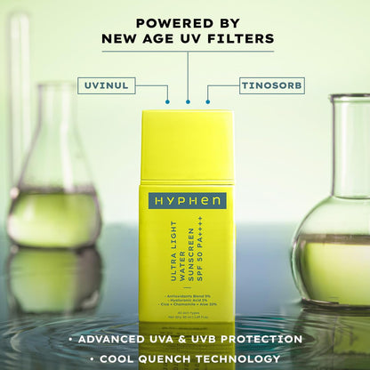 Hyphen 1% Hyaluronic Ultra Light Water Sunscreen SPF 50 PA ++++ | Korean Sunscreen for Men & Women | 50ml