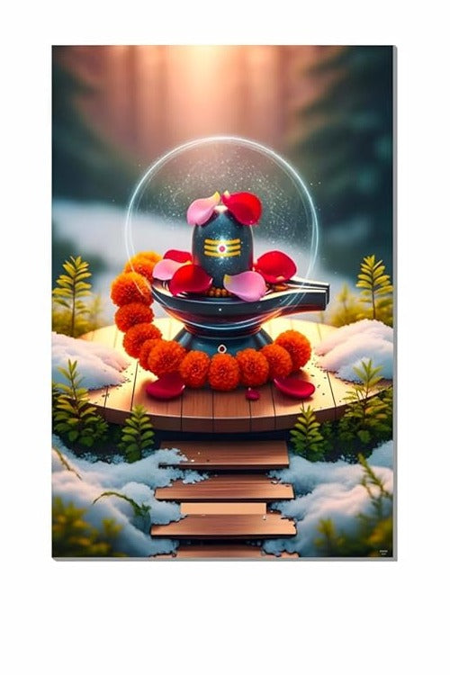 Hindu God Poster for Pooja Room and Home Temple 300 GSM Paper A3 Size, Self Adhesive Laminated Shivling Wall Decor Poster