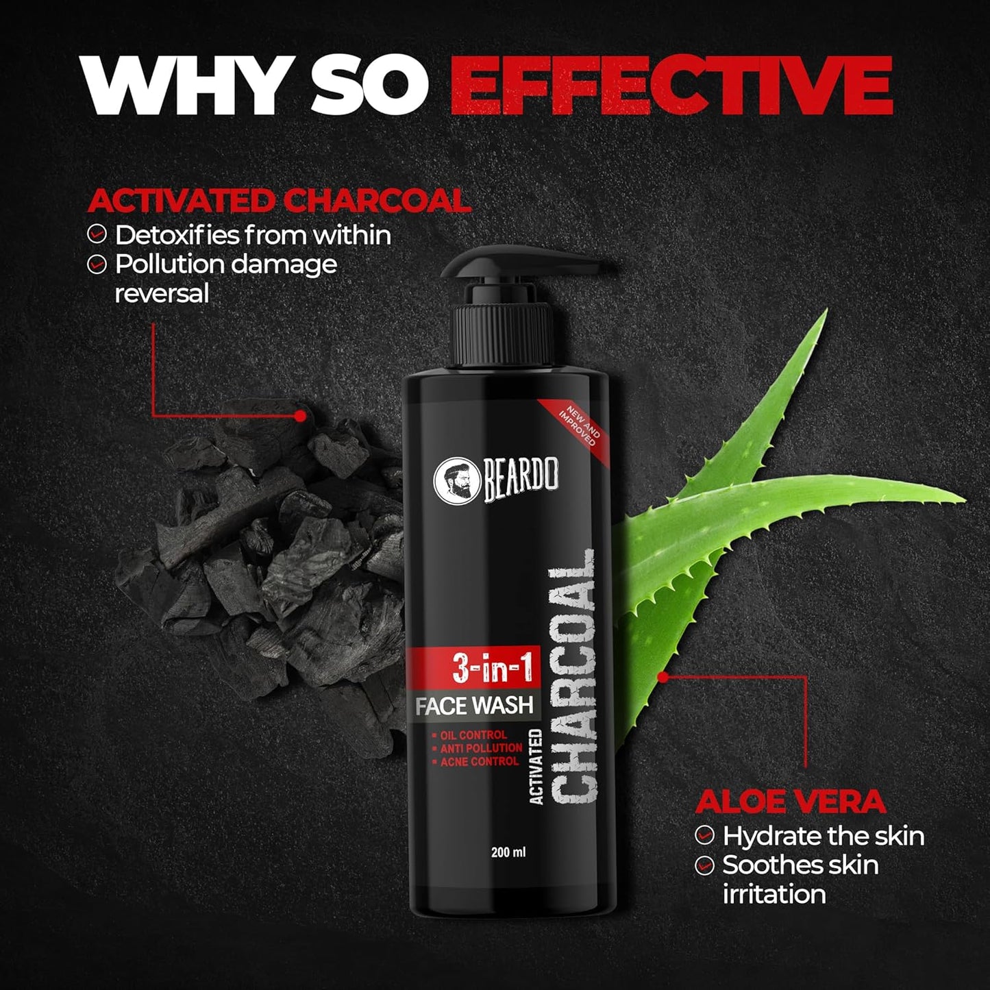 Beardo 3-in-1 Activated Charcoal Face Wash| Deep Cleanse, Exfoliate & Detoxify | All-in-One Face Wash for Oily Skin, Dirt & Pollution Removal | Oil Control Face wash for men 200ml