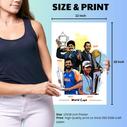 MS Dhoni Rohit Sharma KApil Dev Worldcup Winner Cricket Player, 12 x 18 Inch Unframed Poster For wall decoration home bedroom living room Paintings Hostel Boys Ideal For Cricket Fans