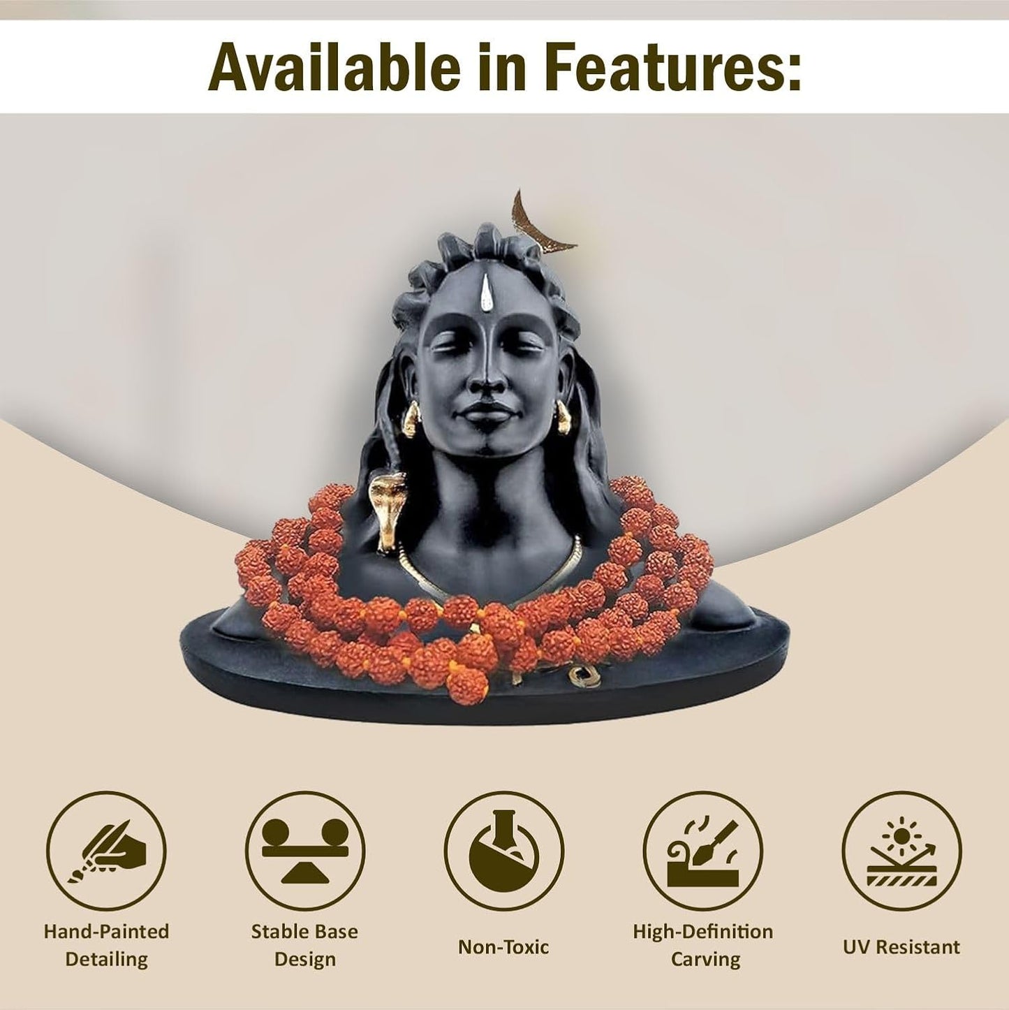 3 Inch Adiyogi Statue with Rudraksh Mala/Resin Car Dashboard Idols/Lord Shiva for Pooja/Mahadev Statues/Decorative Items for Home/Office(Black)