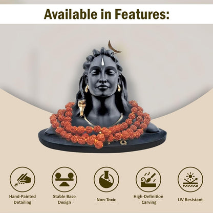 3 Inch Adiyogi Statue with Rudraksh Mala/Resin Car Dashboard Idols/Lord Shiva for Pooja/Mahadev Statues/Decorative Items for Home/Office(Black)