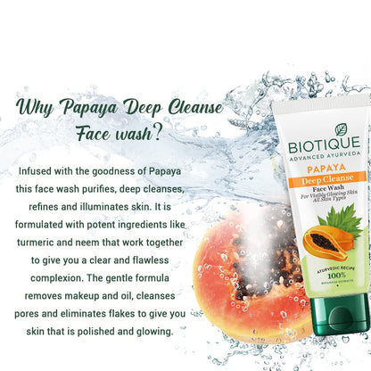 Biotique Papaya Deep Cleanse Face Wash | Gentle Exfoliation | Visibly Glowing Skin | 100% Botanical Extracts| Suitable for All Skin Types | 20ml