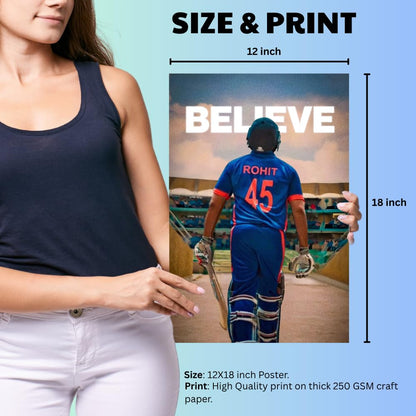 Cricketer Rohit Sharma Poster Cricket Players Motivational Poster, Players Photo posters For wall decor, room decoration home bedroom living room Paintings Hostel al For Cricket Fans