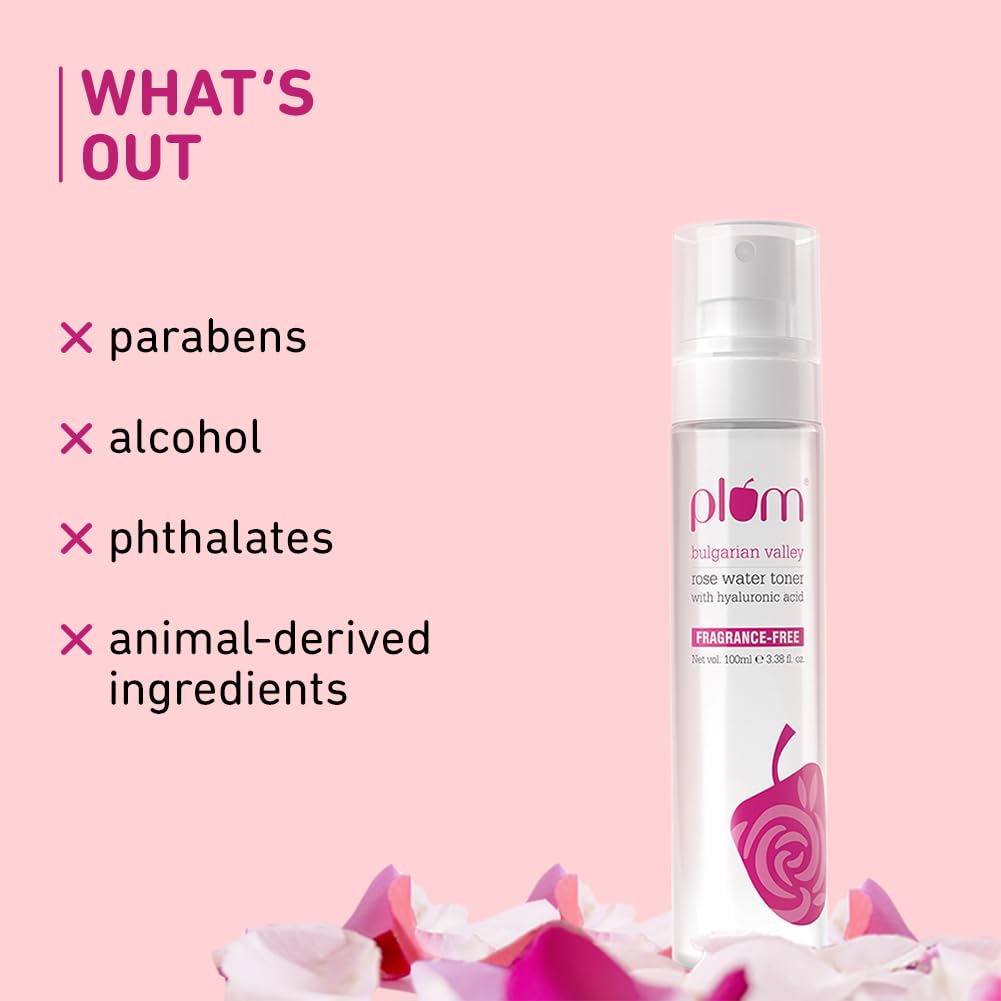 Plum Bulgarian Valley Rose Water Face Toner | for Oily Acne Prone Dry Combination Skin | with Hyaluronic Acid | Women & Men | 100ml