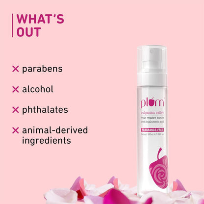 Plum Bulgarian Valley Rose Water Face Toner | for Oily Acne Prone Dry Combination Skin | with Hyaluronic Acid | Women & Men | 100ml