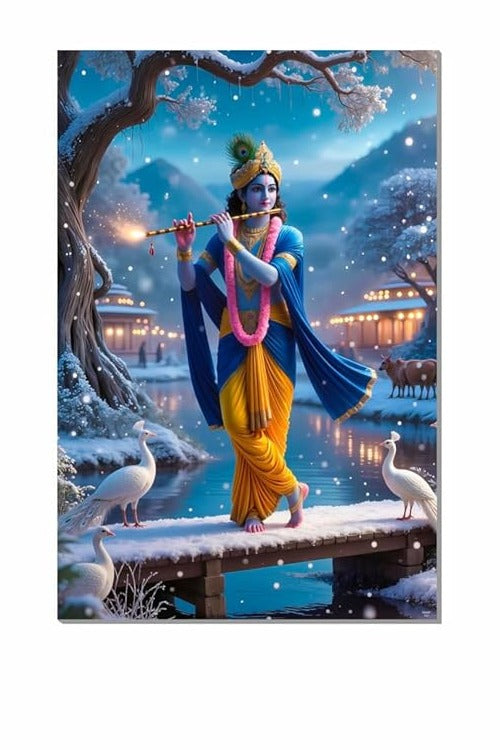 Hindu God Poster for Pooja Room and Home Temple 300 GSM Paper A3 Size, Self Adhesive Laminated Lord Krishna Wall Decor Poster