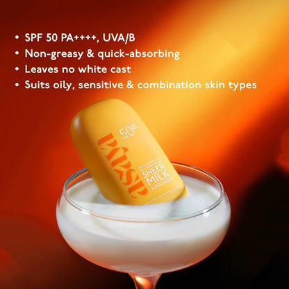Asaya Sheer Milk Sunscreen SPF 50 PA++++ UVA + UVB | For Acne-Prone, Oily or Combination Skin | 50 ml