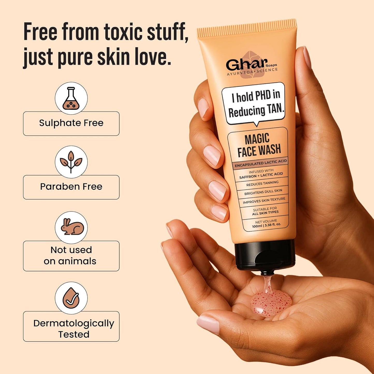 Ghar Soaps Magic De-Tan Face wash With Saffron & Glutathione 100ml | Tan Removal, Brightening and Glowing Skin I For Men & Women (Pack of 1)