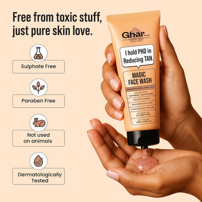 Ghar Soaps Magic De-Tan Face wash With Saffron & Glutathione 100ml | Tan Removal, Brightening and Glowing Skin I For Men & Women (Pack of 1)