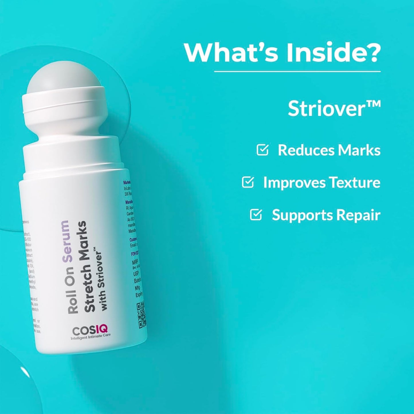 Cos-IQ Stretch Marks Removal Roll-On Serum with Striover | Scar Removal | Uneven Skin Tone | All Skin Types | 40ml