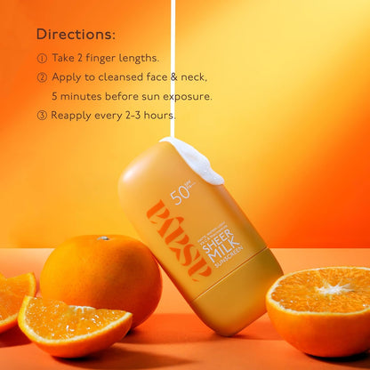 Asaya Sheer Milk Sunscreen SPF 50 PA++++ UVA + UVB | For Acne-Prone, Oily or Combination Skin | 50 ml