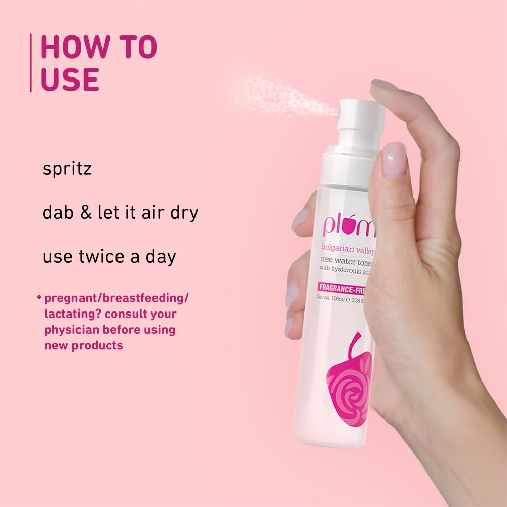 Plum Bulgarian Valley Rose Water Face Toner | for Oily Acne Prone Dry Combination Skin | with Hyaluronic Acid | Women & Men | 100ml
