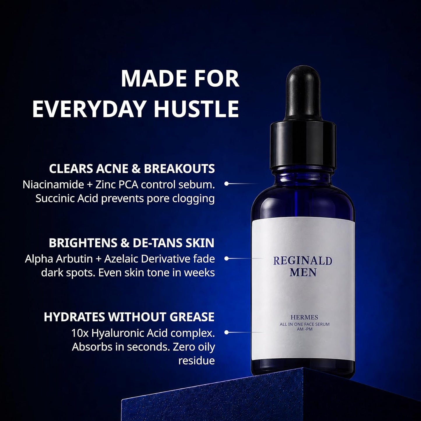 Reginald Men Hermes (30 ml) | All-in-One Face Serum for Skin & Beard Health | Multi-Functional Face & Beard Care | Hydrates, Nourishes & Strengthens | Clinically Proven Formula for Clear, Healthy Skin & Beard