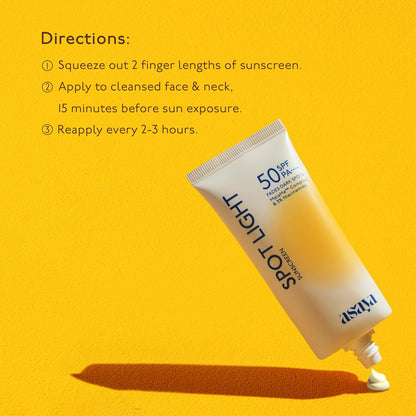 ASAYA Spot Light Depigmenting Sunscreen SPF 50 PA++++ | In-VIVO Tested | Niacinamide + Licorice Extract | Daily Sunscreen For All Skin Types | 50 g
