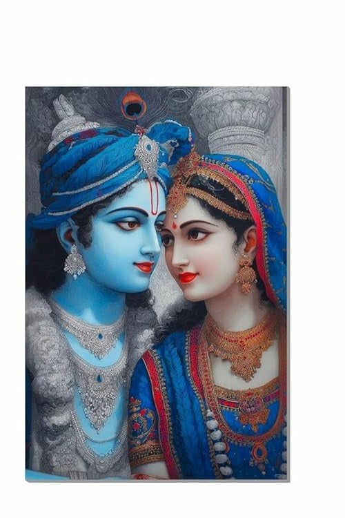 Hindu God Poster for Pooja Room and Home Temple 300 GSM Paper A3 Size, Self Adhesive Laminated Radha Krishna Wall Decor Poster