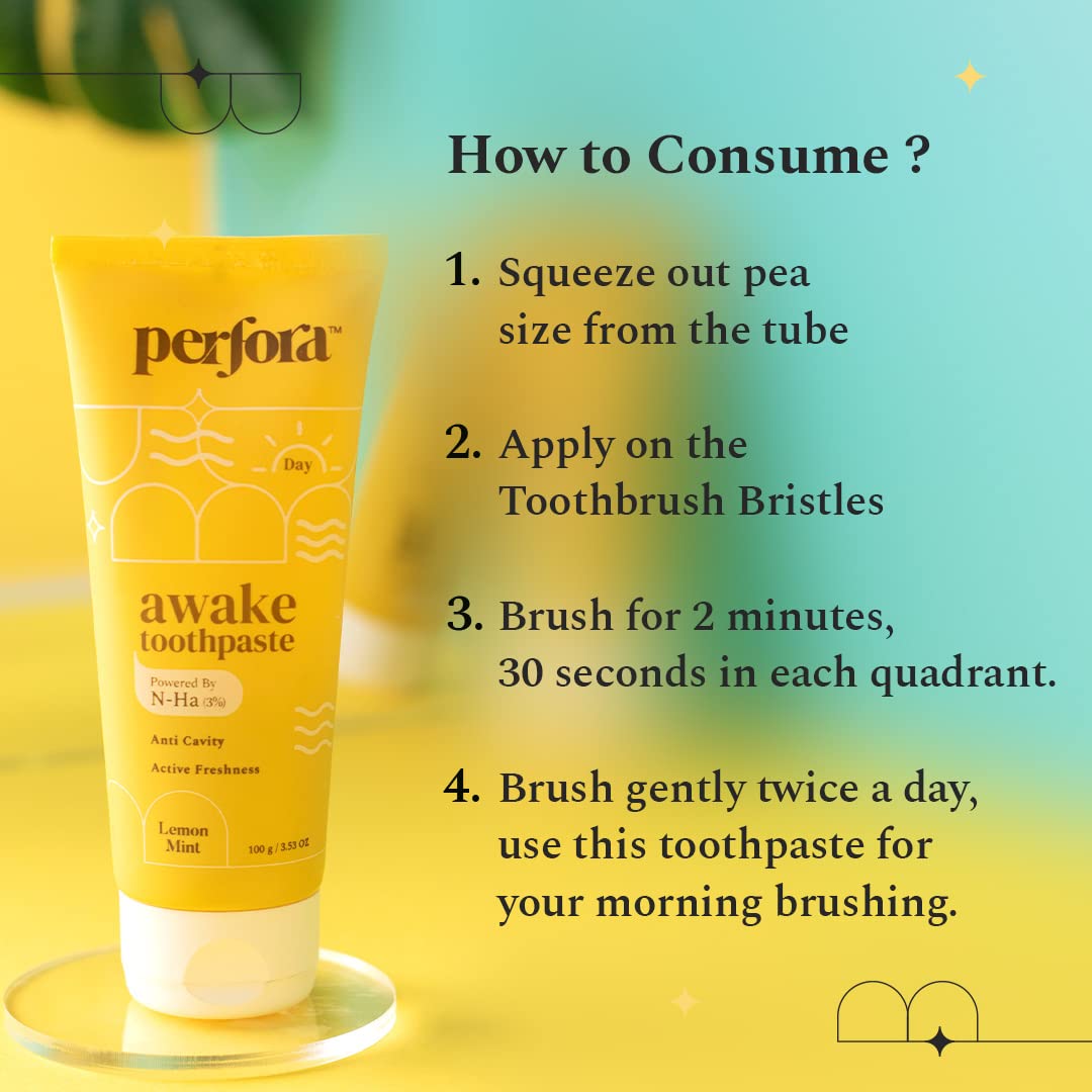 Perfora Awake Toothpaste - Lemon Mint, 300g (3x 100g) | Active Freshness Cavity Prevention | Vitamin Enriched SLS & Fluoride Free Tooth Paste |N-Ha For Teeth Remineralisation |Healthy Gums & Oral Care