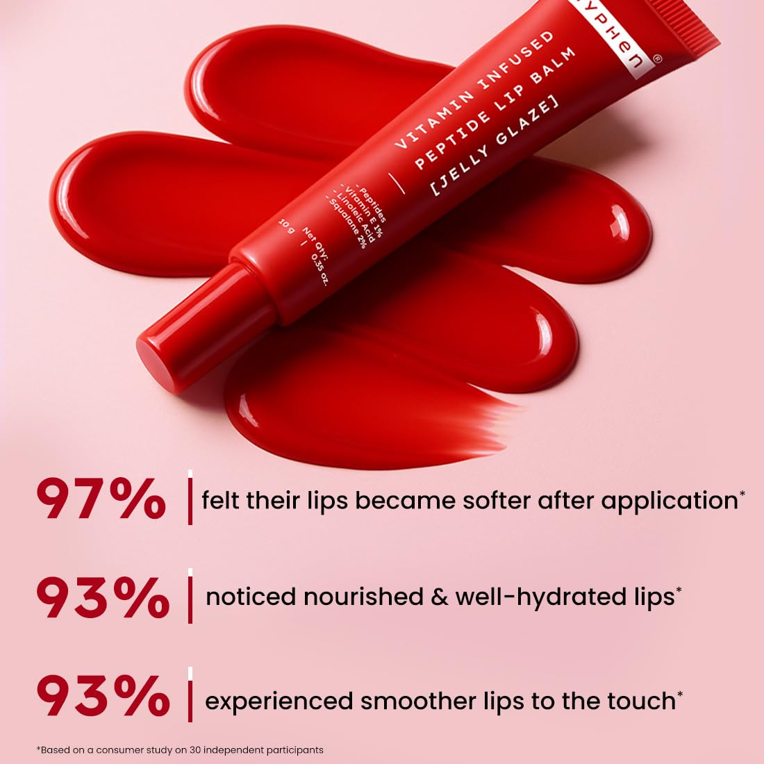 Hyphen Tinted Lip Balm | Brightens & Reduces Dark Lips & Pigmentation | 1% Vitamin E, Peptide & 2% Squalane | Jelly Glaze (Red Shade)- 10g