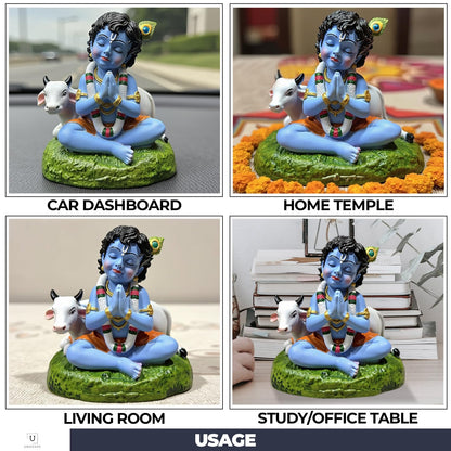 Krishna Idol for Car Dashboard | Lord Krishna Murti | Krishna Statue Idol for Car, Office Desk, Pooja, Temple, Decoration,Festivals (Blue Colour)