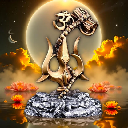 Shiv Trishul with Damru Idol | Mahadev Trishul Showpiece with Om Symbol for Car Dashboard, Home Temple & Office Decor | Lord Shiva Statue Gift Item