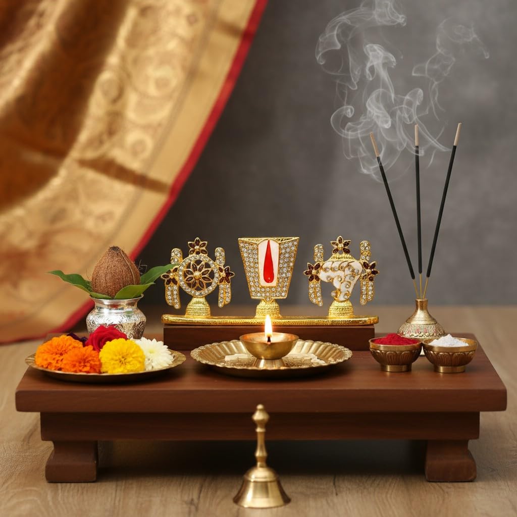 Balaji Tirupati Lord Venkateswara shanku Chakra Namah Stone Car Dashboard Idol with Hand Made Crystal Stones Hindu God Srinivasa.(Blessings on The Go) (Thirupathi Balaji Stone 11)