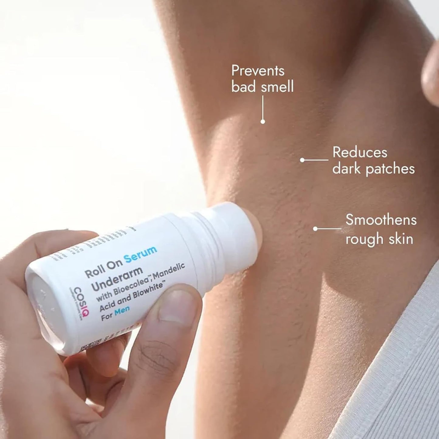 Cos-IQ Brightening Underarm Roll On Serum for Men | With Bioecolea, Mandelic Acid and Bio White | Skin & Exfoliates Underarms | Fresh & fragranced | 40ml