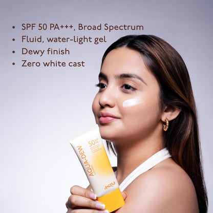 Asaya Aqua Dew Sunscreen SPF 50 PA+++ | Prevents Tanning | Ultra Light Water Sunscreen | For Men & Women | Oily, Dry & Sensitive Skin | 50 ml