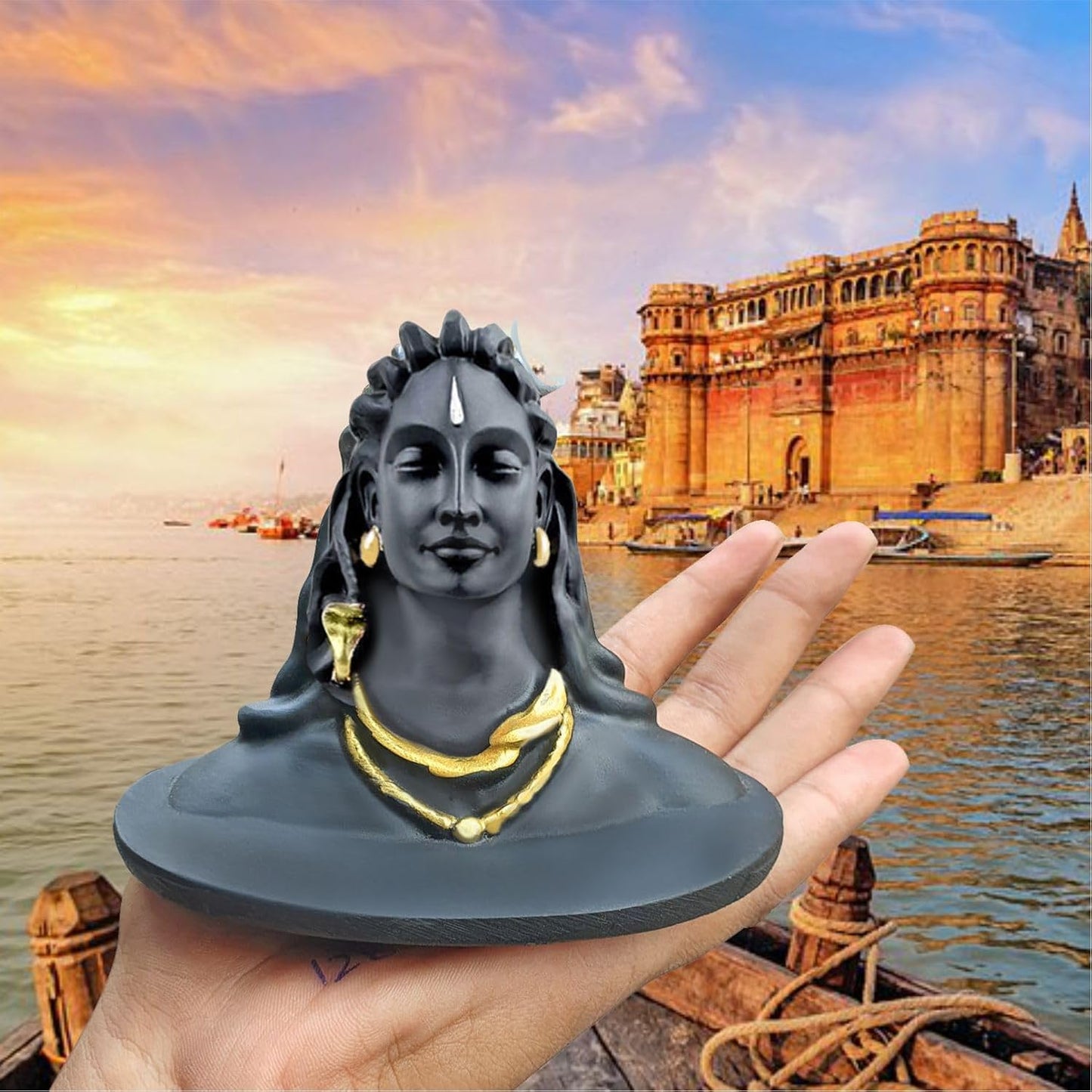 3 Inch Adiyogi Statue with Rudraksh Mala/Resin Car Dashboard Idols/Lord Shiva for Pooja/Mahadev Statues/Decorative Items for Home/Office(Black)